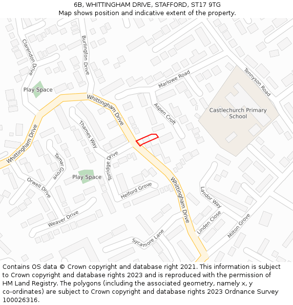 6B, WHITTINGHAM DRIVE, STAFFORD, ST17 9TG: Location map and indicative extent of plot