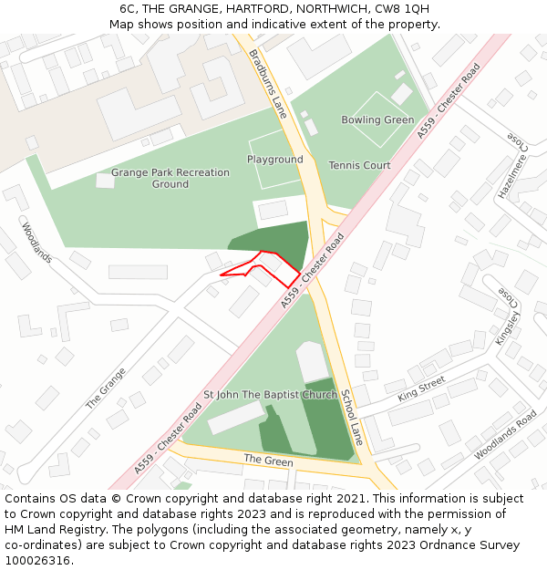 6C, THE GRANGE, HARTFORD, NORTHWICH, CW8 1QH: Location map and indicative extent of plot