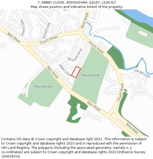 7, ABBEY CLOSE, ADDINGHAM, ILKLEY, LS29 0LT: Location map and indicative extent of plot