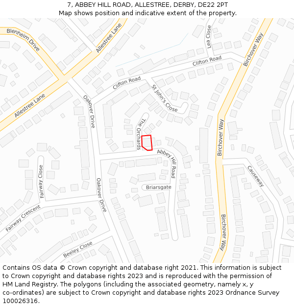 7, ABBEY HILL ROAD, ALLESTREE, DERBY, DE22 2PT: Location map and indicative extent of plot