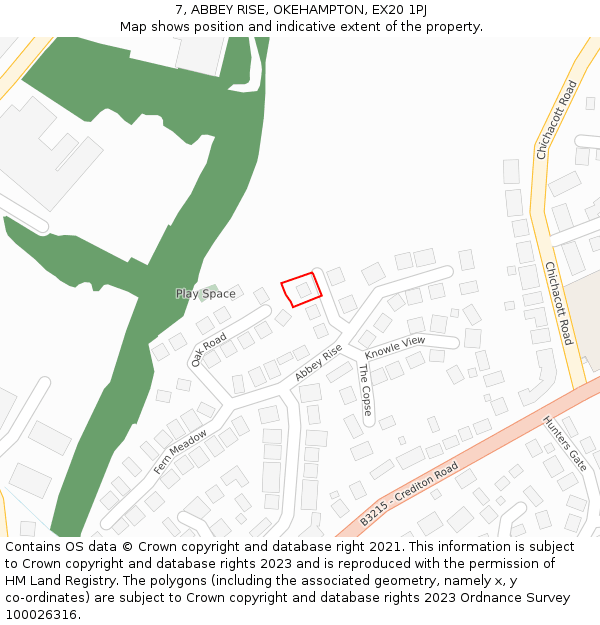 7, ABBEY RISE, OKEHAMPTON, EX20 1PJ: Location map and indicative extent of plot
