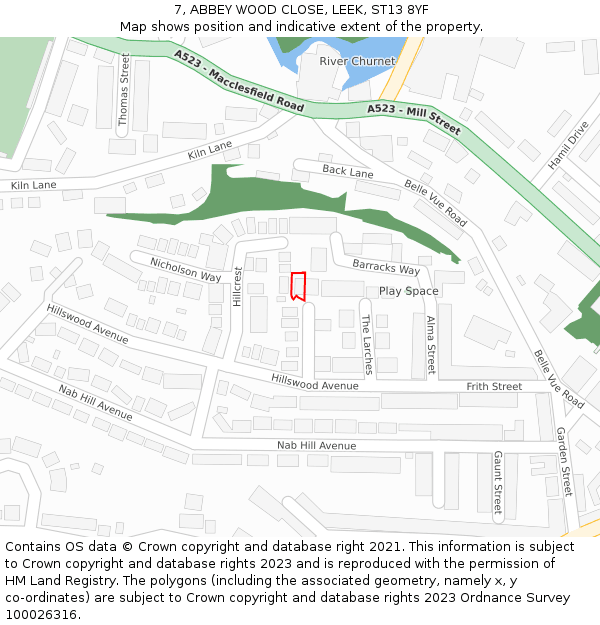 7, ABBEY WOOD CLOSE, LEEK, ST13 8YF: Location map and indicative extent of plot