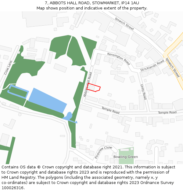 7, ABBOTS HALL ROAD, STOWMARKET, IP14 1AU: Location map and indicative extent of plot