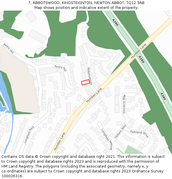 7, ABBOTSWOOD, KINGSTEIGNTON, NEWTON ABBOT, TQ12 3AB: Location map and indicative extent of plot