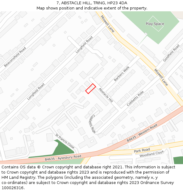 7, ABSTACLE HILL, TRING, HP23 4DA: Location map and indicative extent of plot