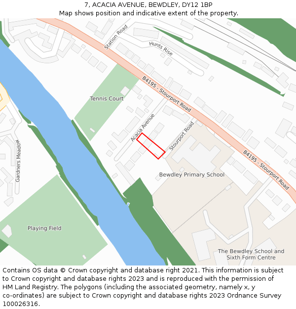 7, ACACIA AVENUE, BEWDLEY, DY12 1BP: Location map and indicative extent of plot