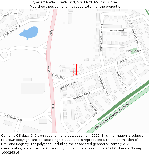 7, ACACIA WAY, EDWALTON, NOTTINGHAM, NG12 4DA: Location map and indicative extent of plot