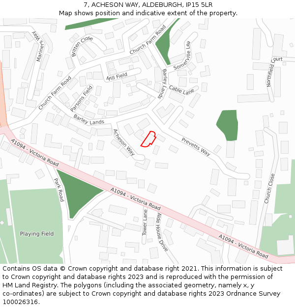 7, ACHESON WAY, ALDEBURGH, IP15 5LR: Location map and indicative extent of plot