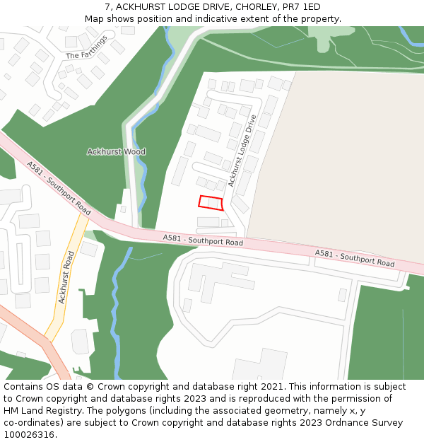 7, ACKHURST LODGE DRIVE, CHORLEY, PR7 1ED: Location map and indicative extent of plot