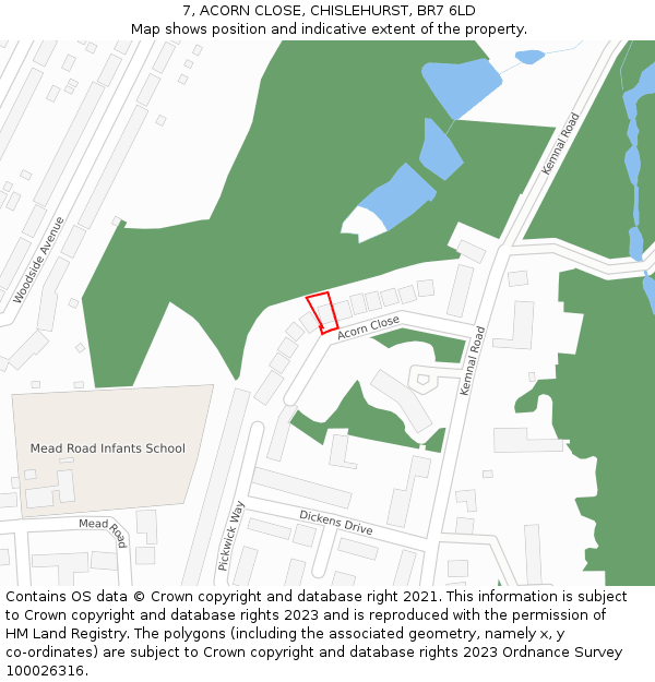 7, ACORN CLOSE, CHISLEHURST, BR7 6LD: Location map and indicative extent of plot
