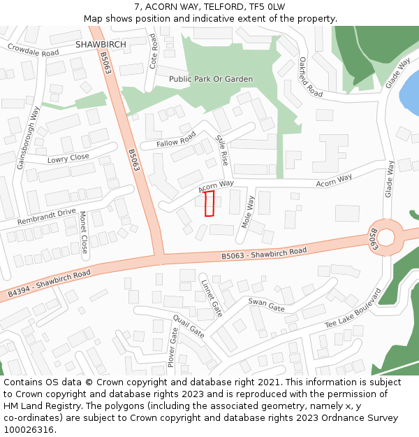 7, ACORN WAY, TELFORD, TF5 0LW: Location map and indicative extent of plot