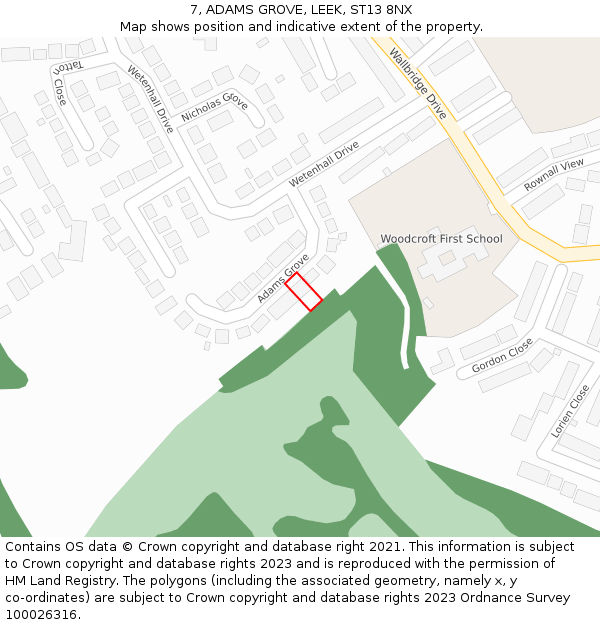 7, ADAMS GROVE, LEEK, ST13 8NX: Location map and indicative extent of plot