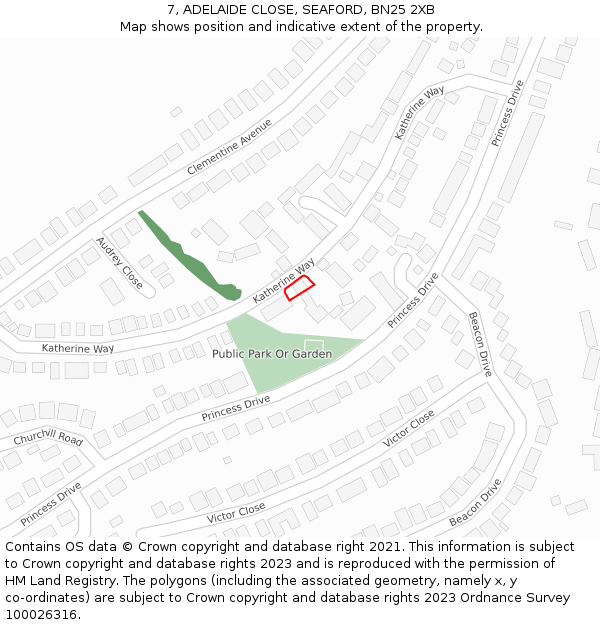7, ADELAIDE CLOSE, SEAFORD, BN25 2XB: Location map and indicative extent of plot