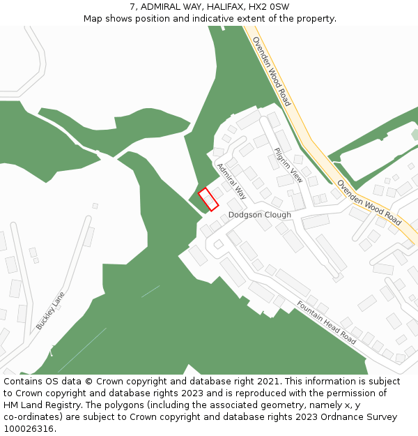 7, ADMIRAL WAY, HALIFAX, HX2 0SW: Location map and indicative extent of plot