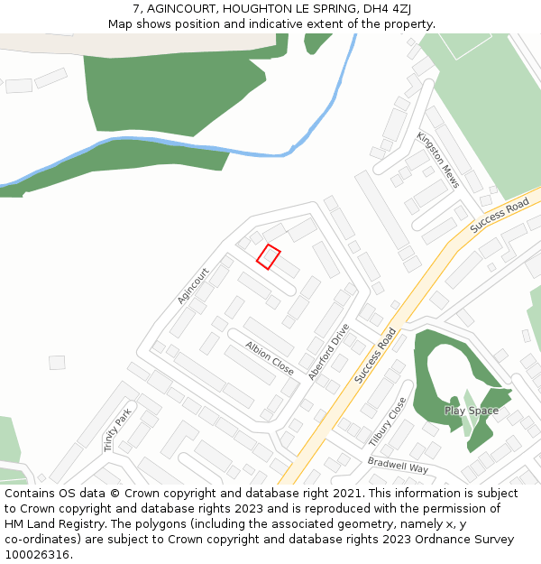 7, AGINCOURT, HOUGHTON LE SPRING, DH4 4ZJ: Location map and indicative extent of plot