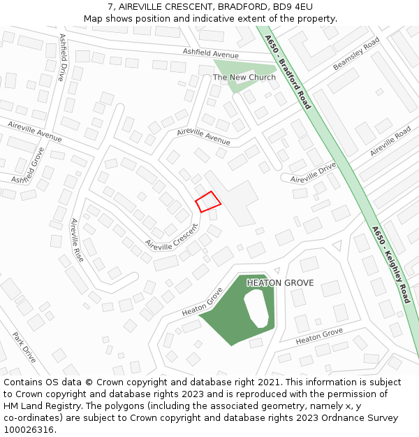 7, AIREVILLE CRESCENT, BRADFORD, BD9 4EU: Location map and indicative extent of plot