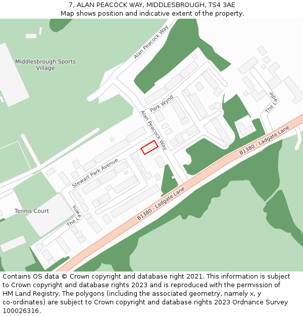 7, ALAN PEACOCK WAY, MIDDLESBROUGH, TS4 3AE: Location map and indicative extent of plot