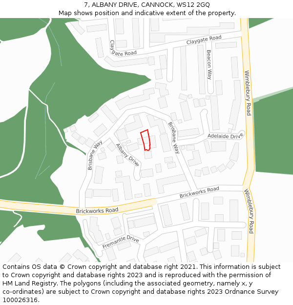 7, ALBANY DRIVE, CANNOCK, WS12 2GQ: Location map and indicative extent of plot