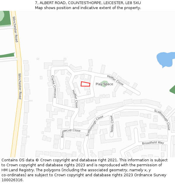 7, ALBERT ROAD, COUNTESTHORPE, LEICESTER, LE8 5XU: Location map and indicative extent of plot