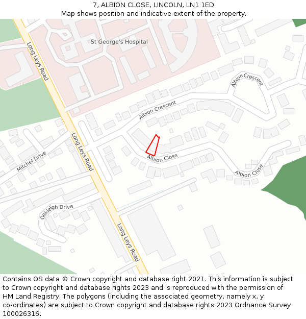 7, ALBION CLOSE, LINCOLN, LN1 1ED: Location map and indicative extent of plot