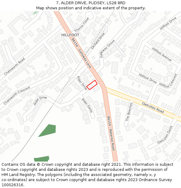 7, ALDER DRIVE, PUDSEY, LS28 8RD: Location map and indicative extent of plot