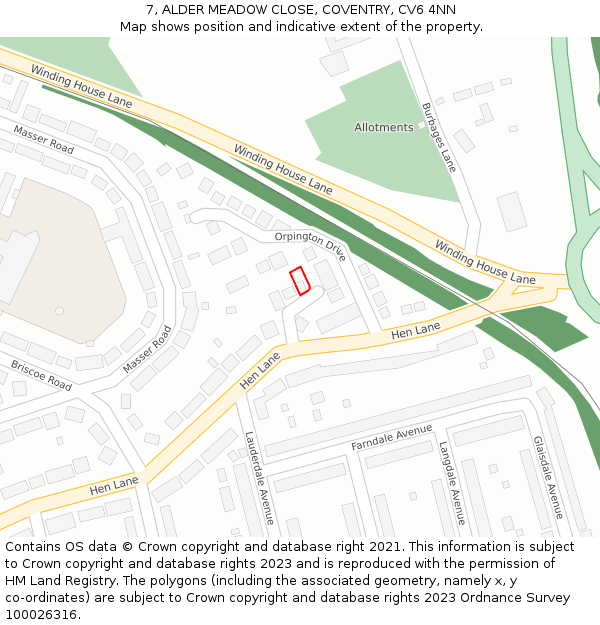 7, ALDER MEADOW CLOSE, COVENTRY, CV6 4NN: Location map and indicative extent of plot