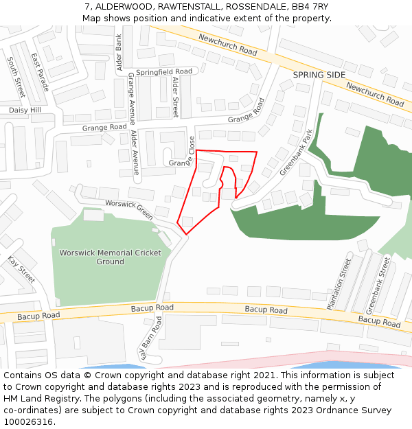 7, ALDERWOOD, RAWTENSTALL, ROSSENDALE, BB4 7RY: Location map and indicative extent of plot