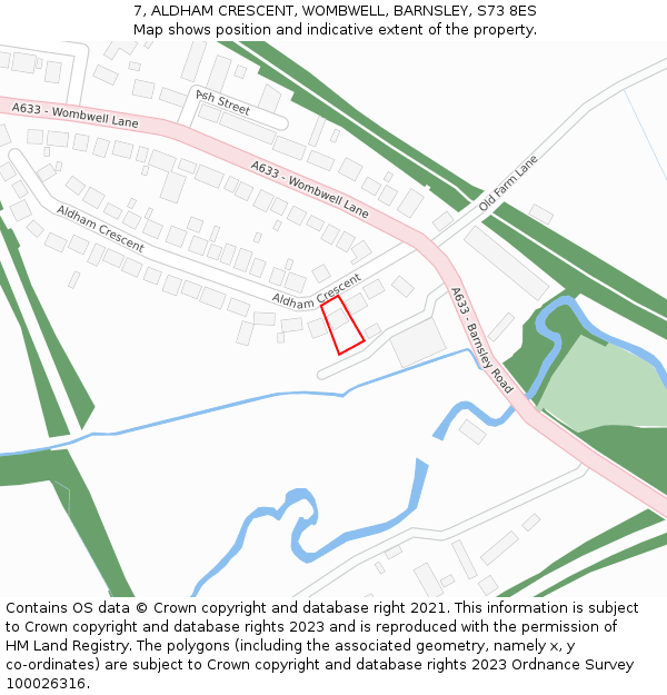7, ALDHAM CRESCENT, WOMBWELL, BARNSLEY, S73 8ES: Location map and indicative extent of plot