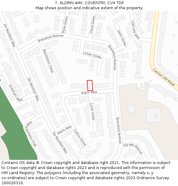 7, ALDRIN WAY, COVENTRY, CV4 7DP: Location map and indicative extent of plot