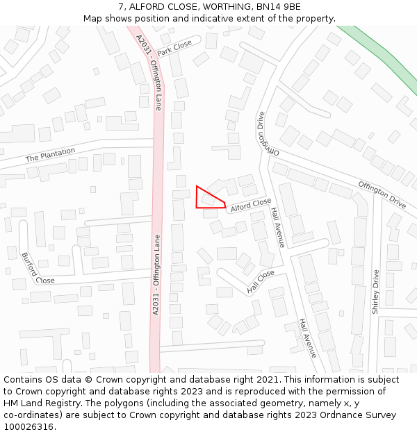 7, ALFORD CLOSE, WORTHING, BN14 9BE: Location map and indicative extent of plot
