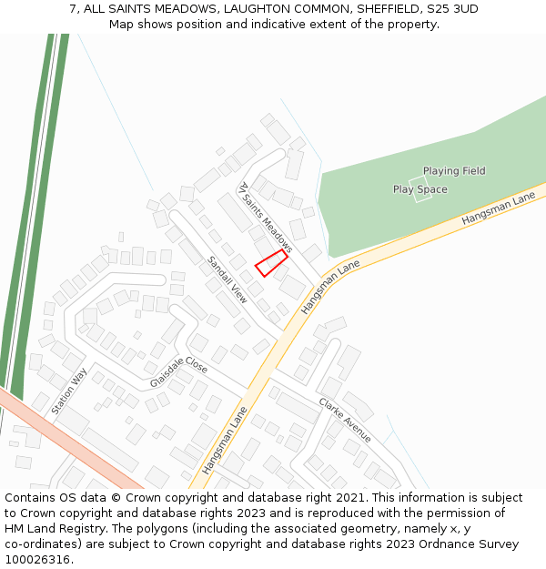 7, ALL SAINTS MEADOWS, LAUGHTON COMMON, SHEFFIELD, S25 3UD: Location map and indicative extent of plot