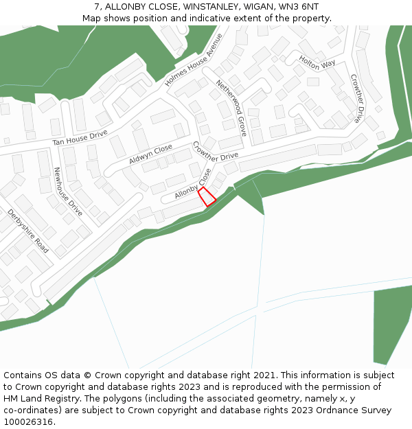 7, ALLONBY CLOSE, WINSTANLEY, WIGAN, WN3 6NT: Location map and indicative extent of plot