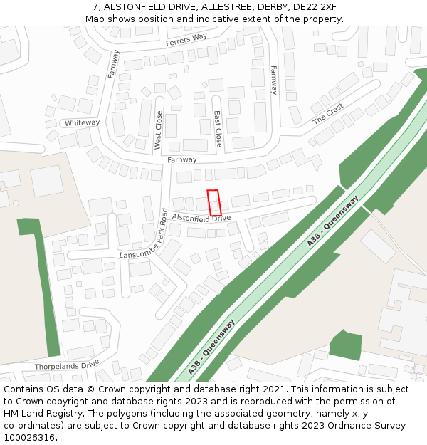 7, ALSTONFIELD DRIVE, ALLESTREE, DERBY, DE22 2XF: Location map and indicative extent of plot