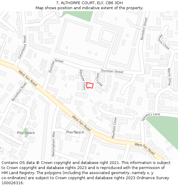 7, ALTHORPE COURT, ELY, CB6 3DH: Location map and indicative extent of plot