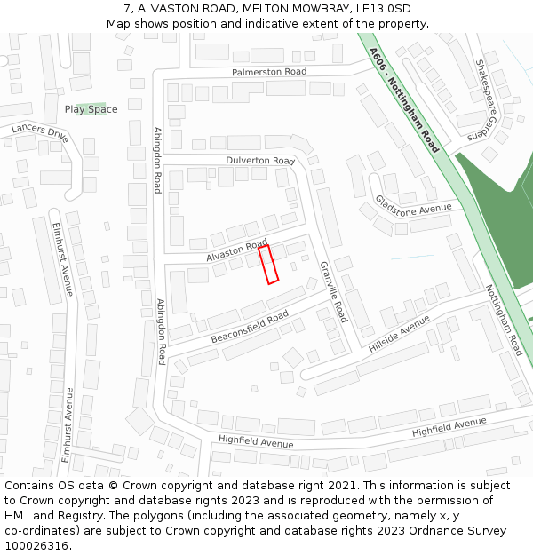 7, ALVASTON ROAD, MELTON MOWBRAY, LE13 0SD: Location map and indicative extent of plot