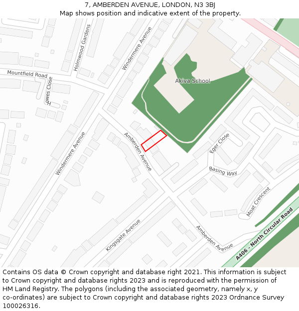 7, AMBERDEN AVENUE, LONDON, N3 3BJ: Location map and indicative extent of plot