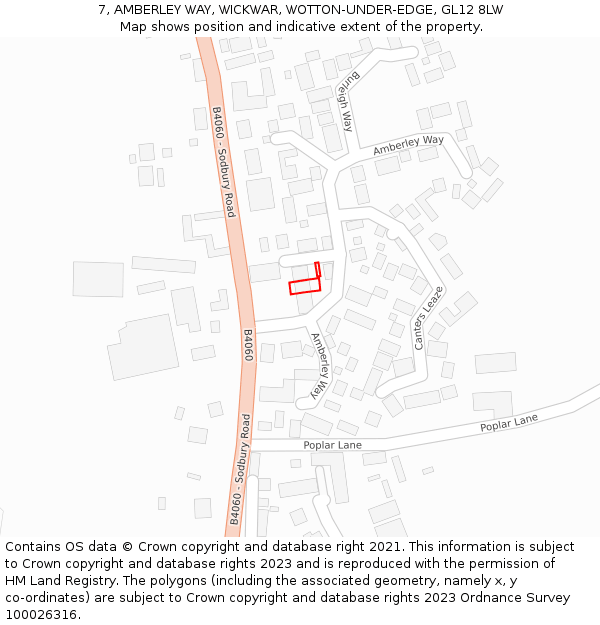 7, AMBERLEY WAY, WICKWAR, WOTTON-UNDER-EDGE, GL12 8LW: Location map and indicative extent of plot