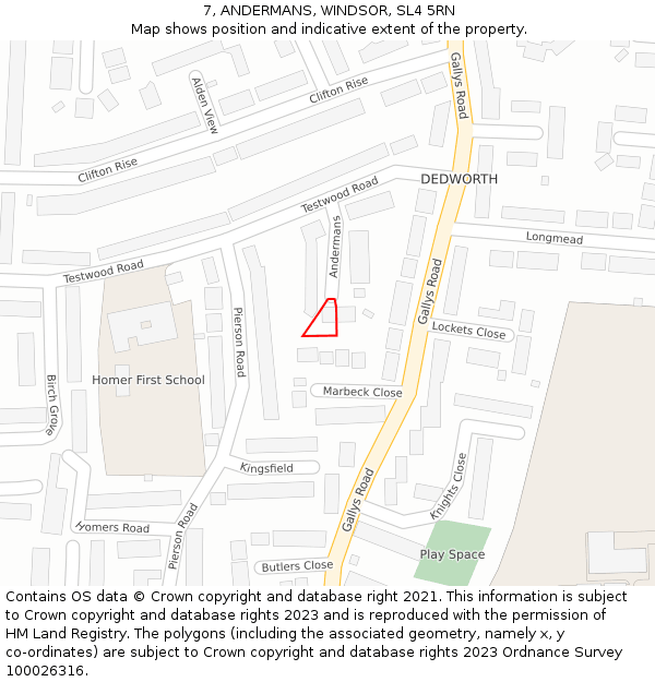 7, ANDERMANS, WINDSOR, SL4 5RN: Location map and indicative extent of plot