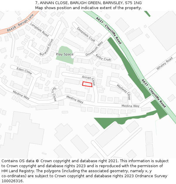 7, ANNAN CLOSE, BARUGH GREEN, BARNSLEY, S75 1NG: Location map and indicative extent of plot