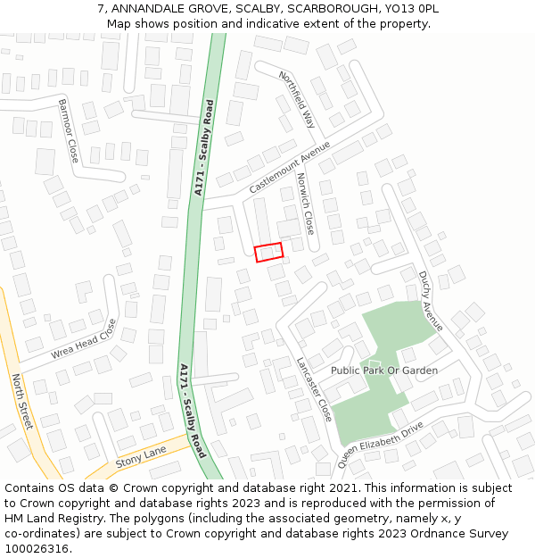 7, ANNANDALE GROVE, SCALBY, SCARBOROUGH, YO13 0PL: Location map and indicative extent of plot