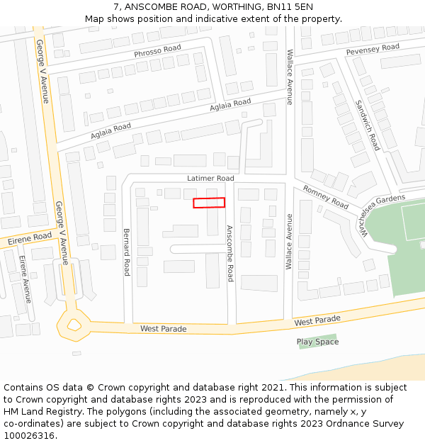 7, ANSCOMBE ROAD, WORTHING, BN11 5EN: Location map and indicative extent of plot
