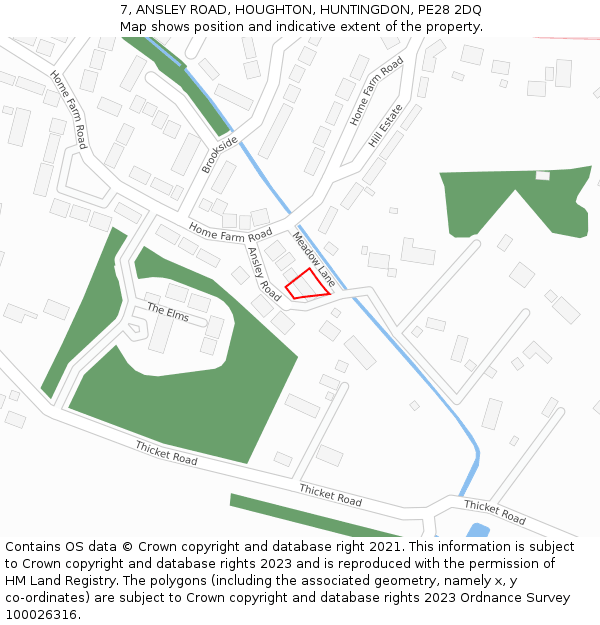 7, ANSLEY ROAD, HOUGHTON, HUNTINGDON, PE28 2DQ: Location map and indicative extent of plot