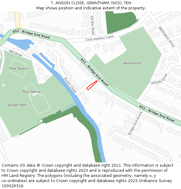 7, ANSON CLOSE, GRANTHAM, NG31 7EN: Location map and indicative extent of plot