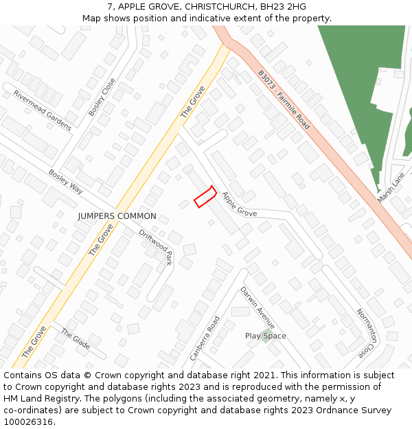 7, APPLE GROVE, CHRISTCHURCH, BH23 2HG: Location map and indicative extent of plot