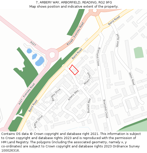 7, ARBERY WAY, ARBORFIELD, READING, RG2 9FG: Location map and indicative extent of plot