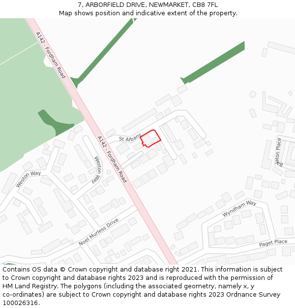 7, ARBORFIELD DRIVE, NEWMARKET, CB8 7FL: Location map and indicative extent of plot