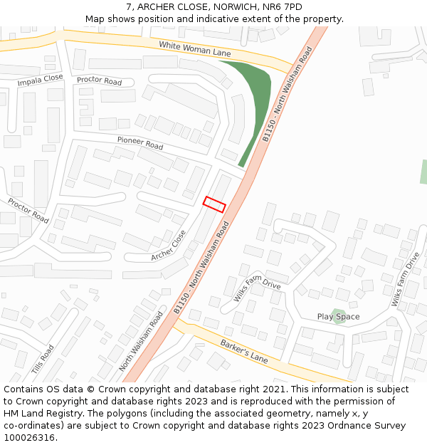 7, ARCHER CLOSE, NORWICH, NR6 7PD: Location map and indicative extent of plot