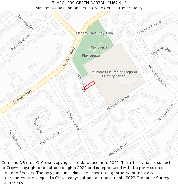 7, ARCHERS GREEN, WIRRAL, CH62 9HR: Location map and indicative extent of plot
