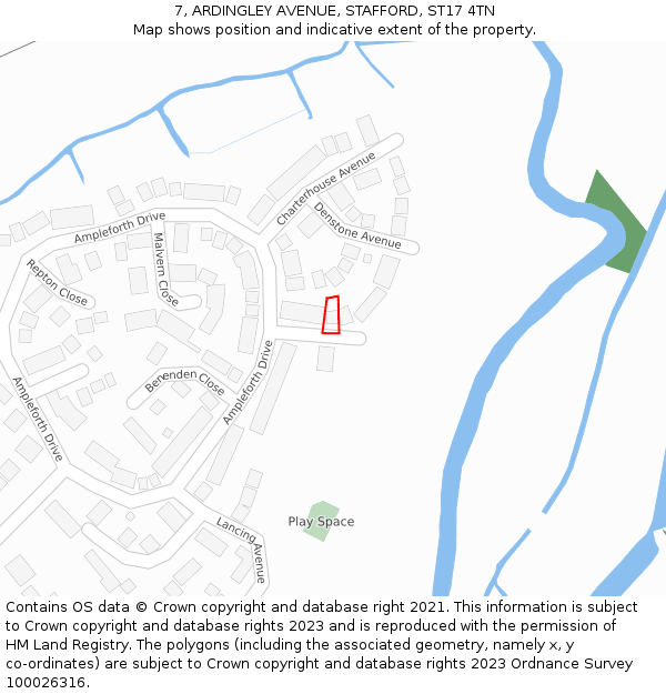 7, ARDINGLEY AVENUE, STAFFORD, ST17 4TN: Location map and indicative extent of plot