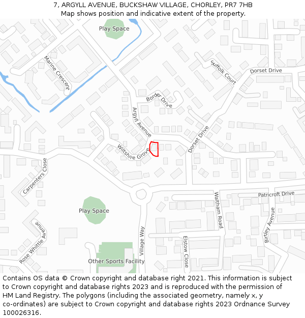 7, ARGYLL AVENUE, BUCKSHAW VILLAGE, CHORLEY, PR7 7HB: Location map and indicative extent of plot